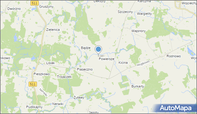 mapa Powiersze, Powiersze na mapie Targeo